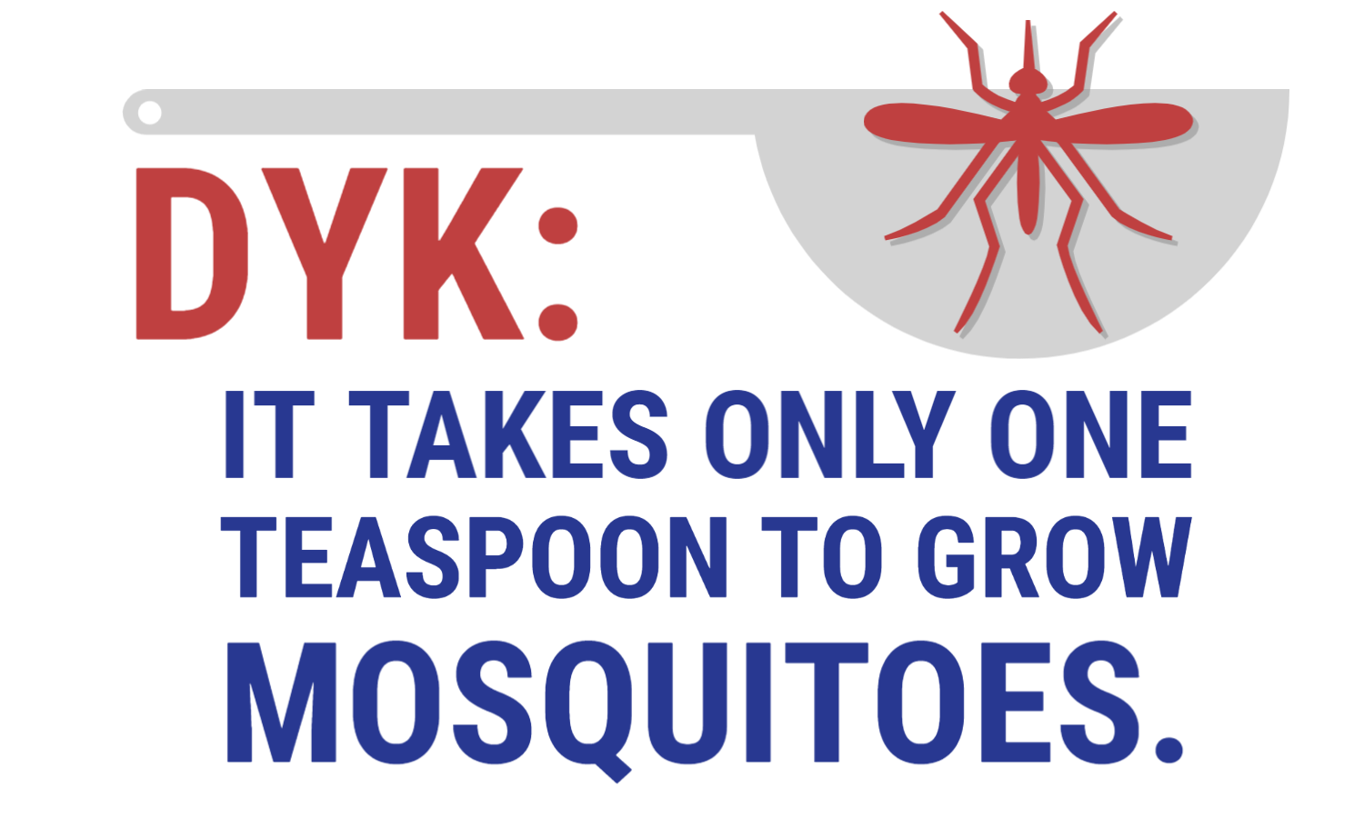 DKY: IT TAKES ONLY ONE TEASPON TO GROW MOSQUITOES. A mosquito layered on top of a measuring spoon.